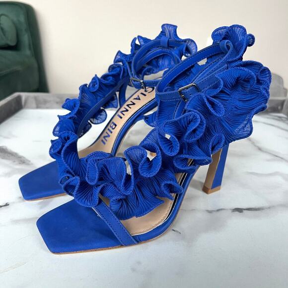SOLD DO NOT BUY NEW Gianni Bini Franz Blue Suede Chiffon Ruffle Dress Sandals - Picture 5 of 7